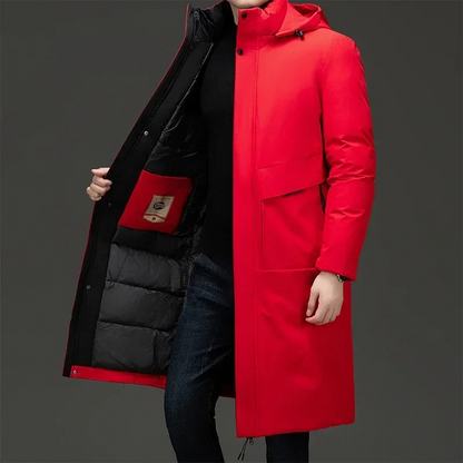 Herren Steppmantel Lang mit Kapuze Winter