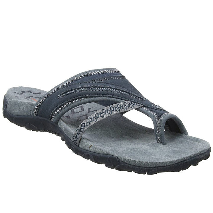 Bequeme Damen Pantoletten Sommer Sandalen Leder Braun - Norvielle