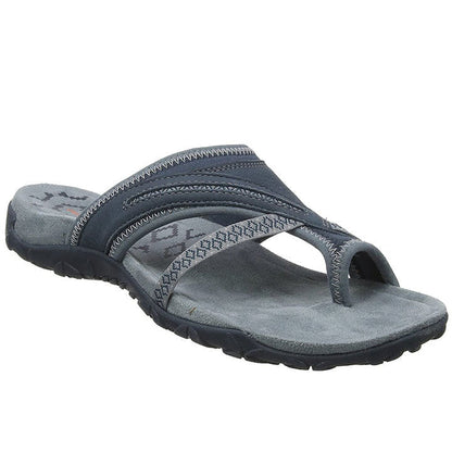 Bequeme Damen Pantoletten Sommer Sandalen Leder Braun - Norvielle