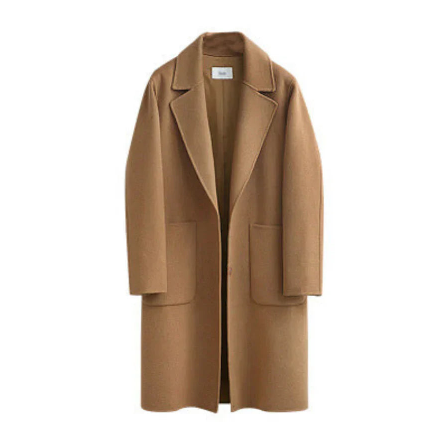 Damen Trenchcoat Wollmischung Lässig Vollständig Lang Revers Taschen