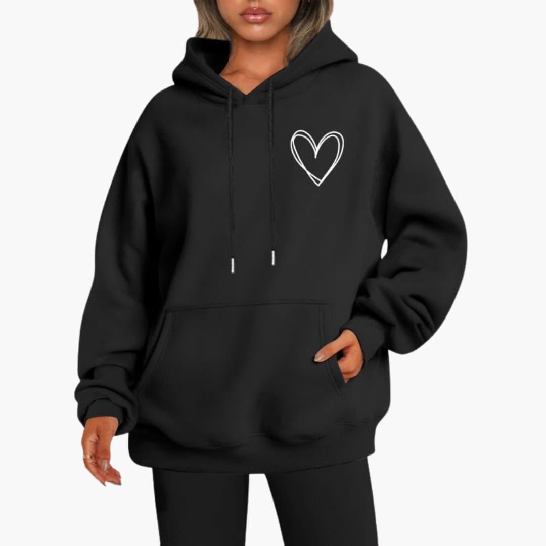 Damen Hoodie Kapuzenpullover Herzdruck - Norvielle