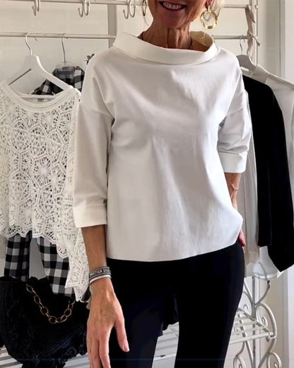 Damen Bluse Wasserfallkragen 3/4 Arm