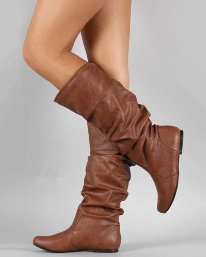 Norvielle Damen Flache Stiefel Bis Zum Knie