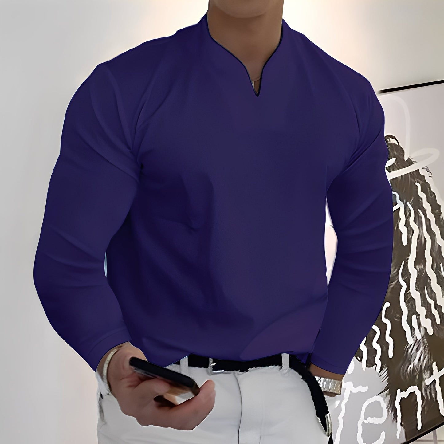 Herren Langarmhemd Freizeit Baumwolle Weiß