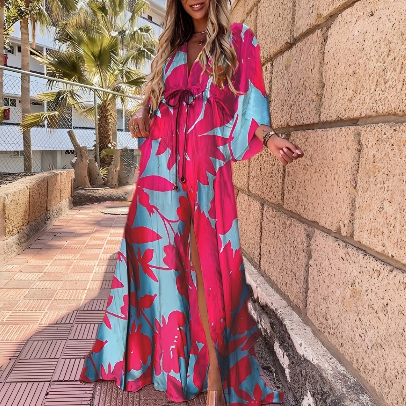 Damen Maxikleid Unregelmäßig Lang Ärmel