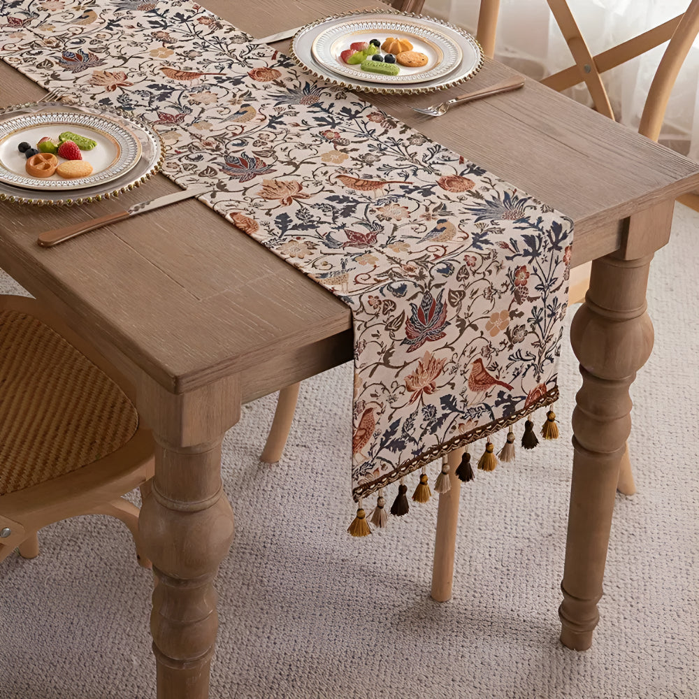 Tischläufer Jacquard Blumen Vogel Muster