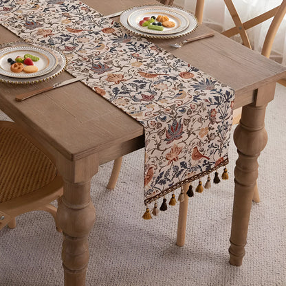 Tischläufer Jacquard Blumen Vogel Muster