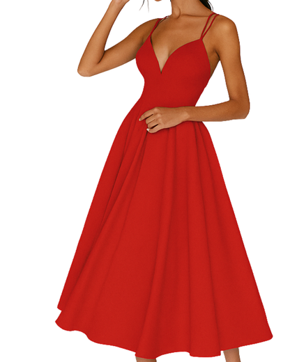 Damen Träger Midi Kleid für Hochzeitsgäste