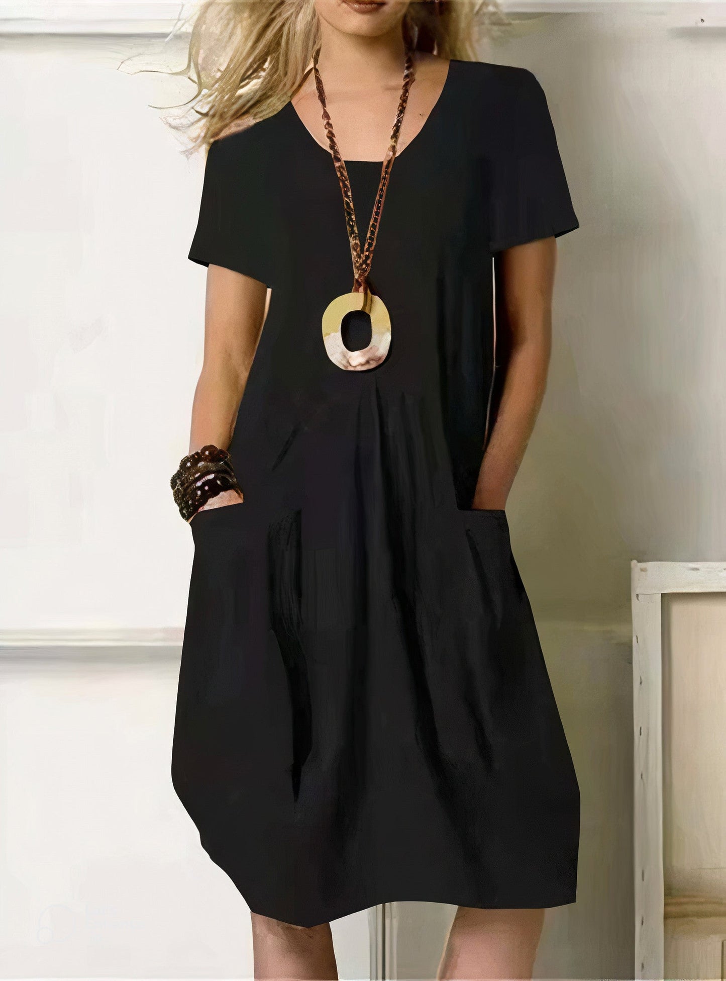 Damen Bauchbedeckendes Midi-Kleid Mit Taschen