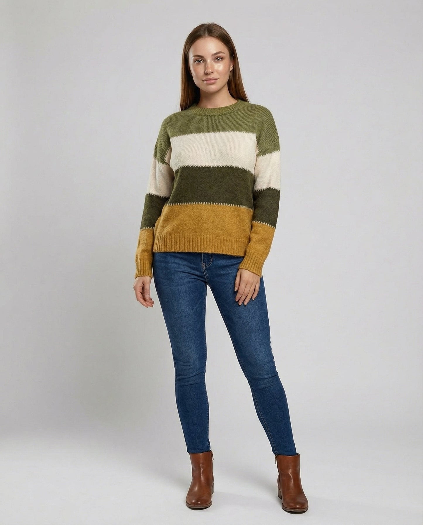 Damen Sweatshirt Streifen Baumwolle Grau