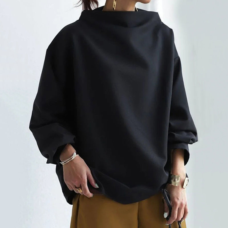 Norvielle Damen Pullover Hoher Kragen Lockere Passform