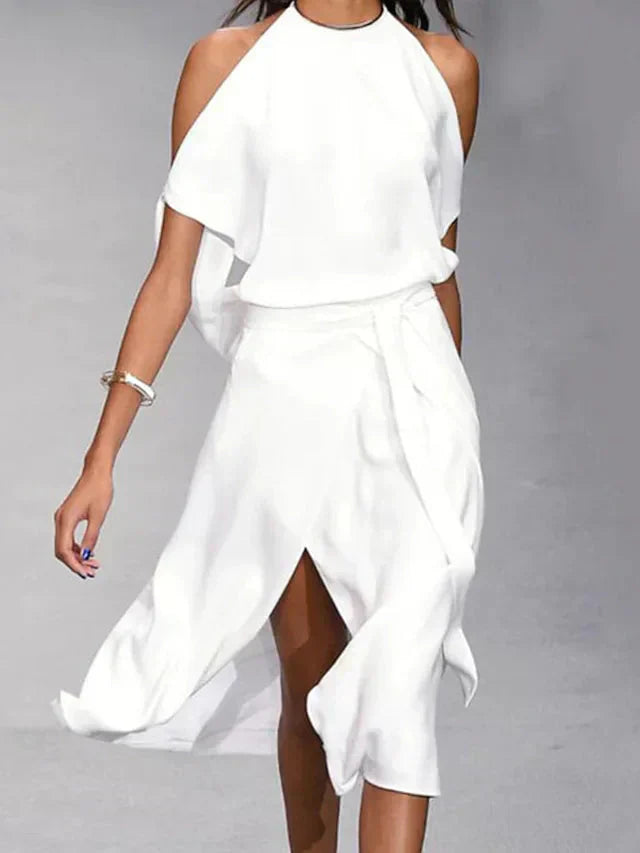 Elegante Damenkleider Schulterausschnitt Modisch