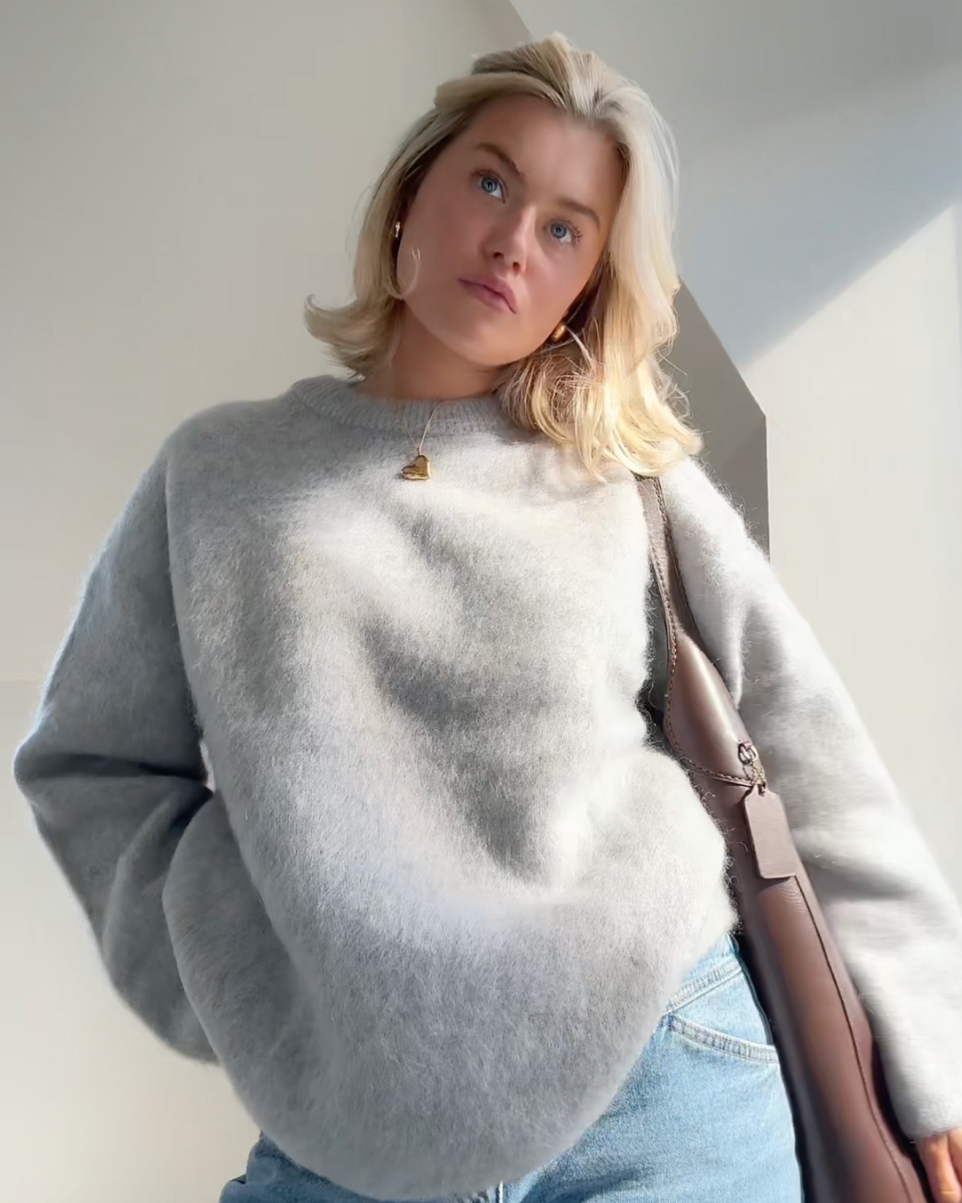 Norvielle Damen Mohair Pullover Kuschelig Beige