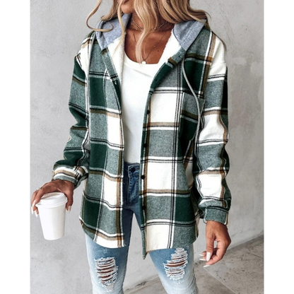 Norvielle Damen Winterhoodie Kariert Mit Knöpfen