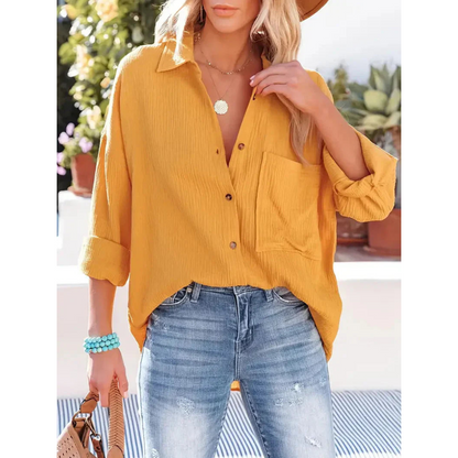 Damen Unifarben Bluse Knopfleiste Hemdkragen Langarm Elegante Bluse