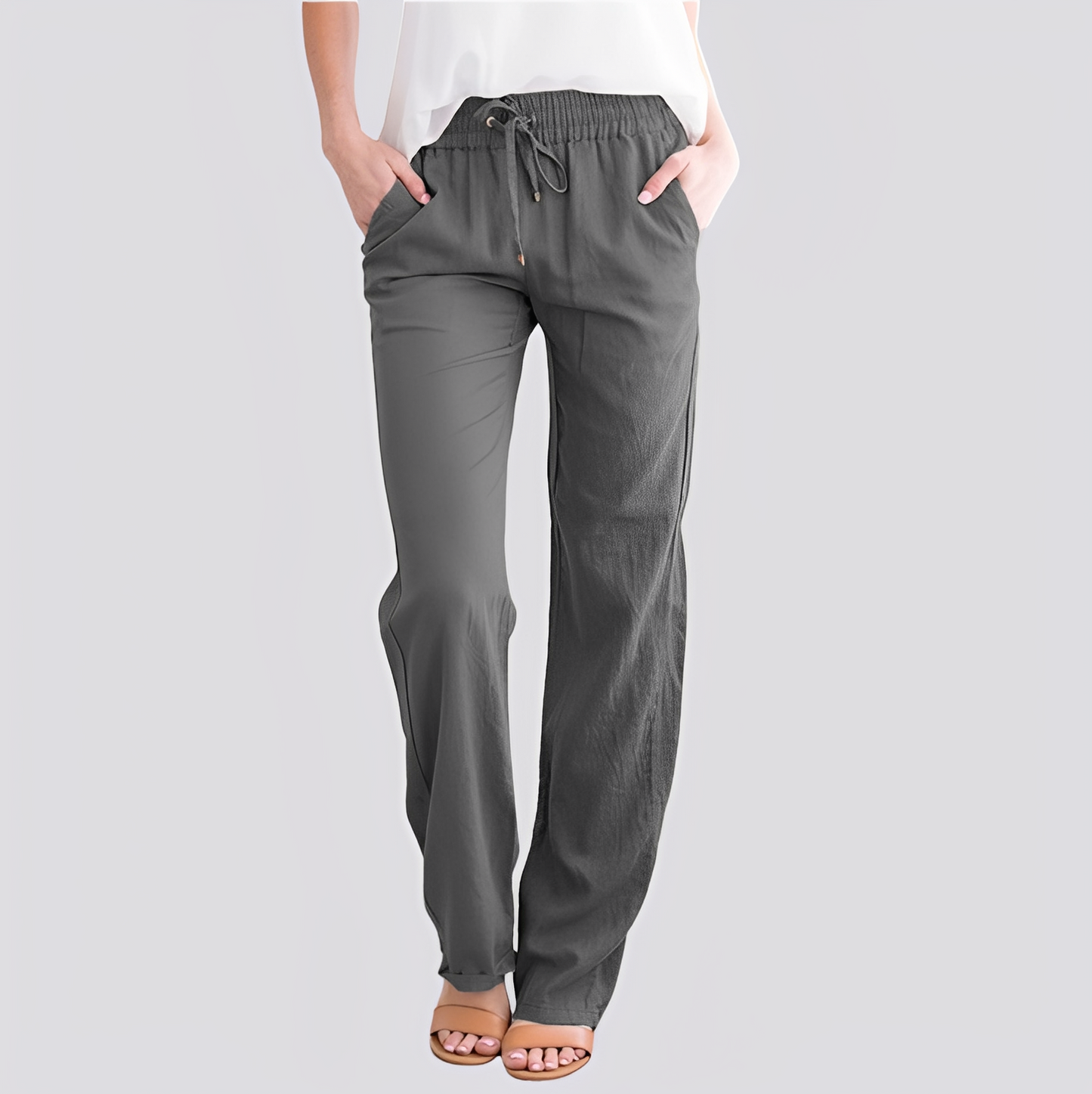 Damen Hose Elastischer Bund Leicht Beige