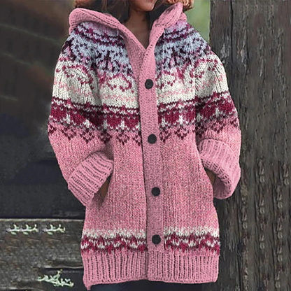 Norvielle Damen Cardigan Lang Mit Kapuze und Knöpfen