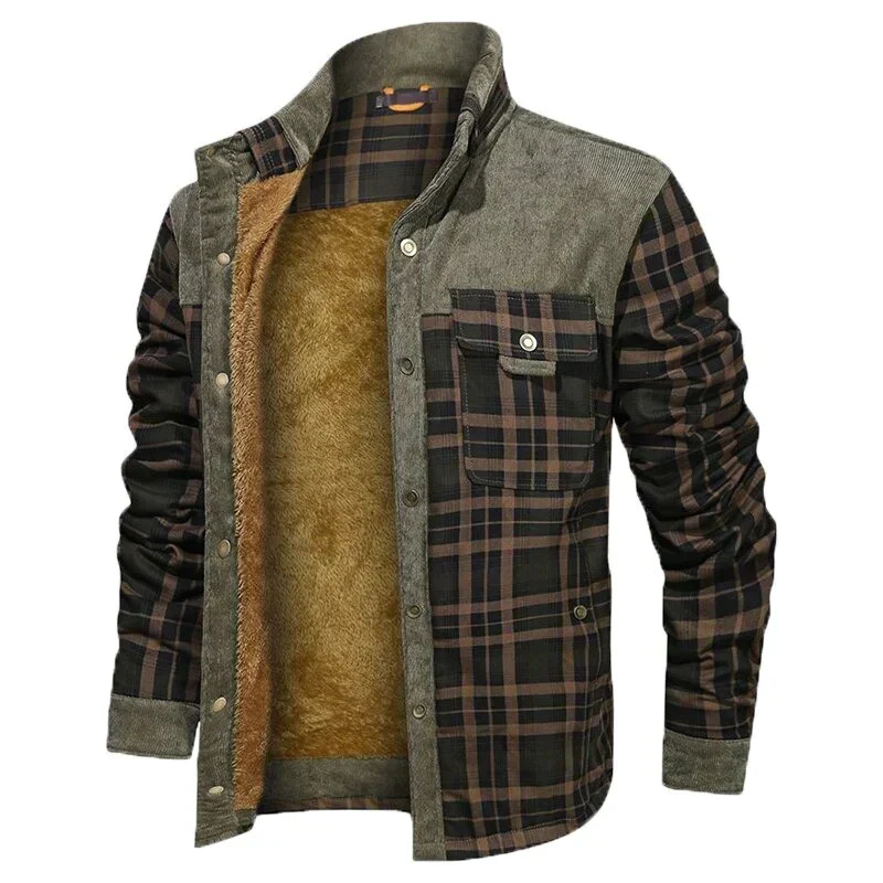 Herren Karo Hemdjacke Fleece-Futter Warm