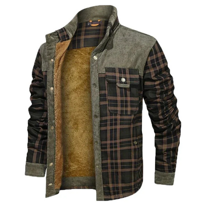 Herren Karo Hemdjacke Fleece-Futter Warm