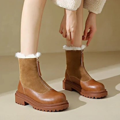 Damen Winterstiefel Schneeschuhe Profilsohle Mit Frontreißverschluss