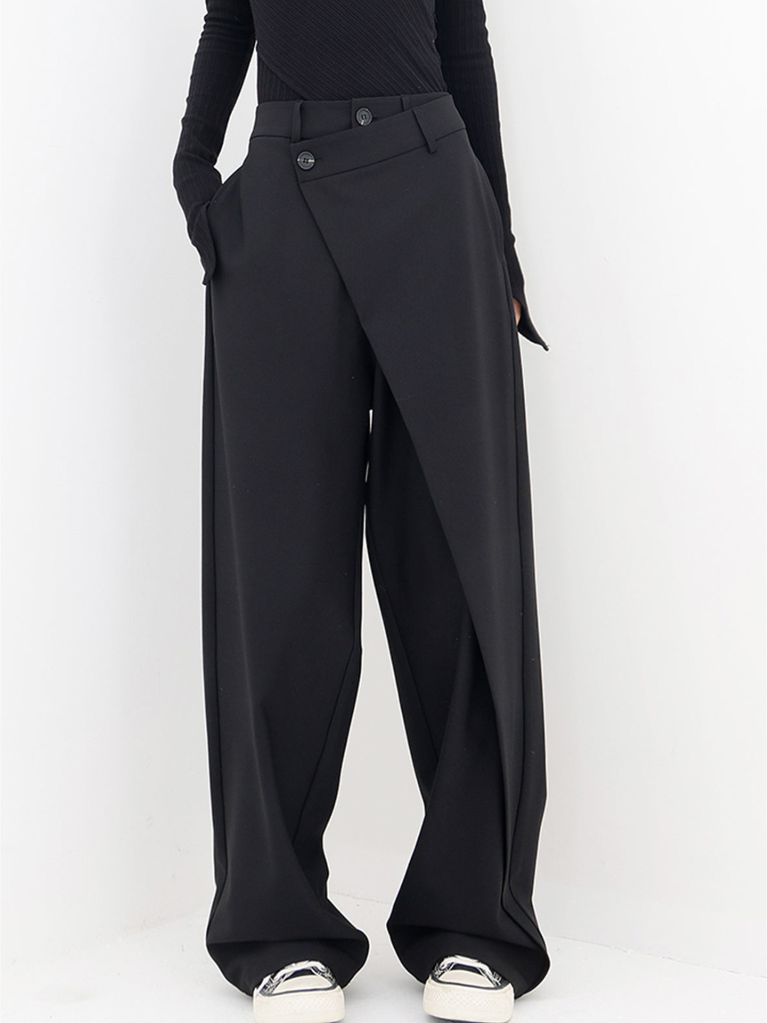 Damen Highwaist-Hosen Weite Bein Baumwolle