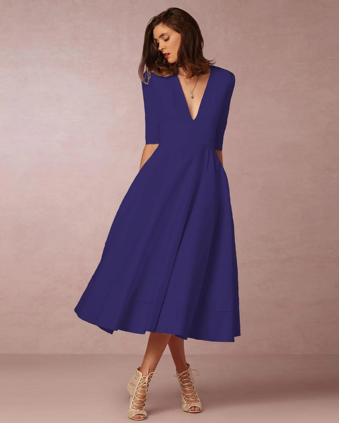 Damen Maxi-Kleid V-Ausschnitt Abendkleid