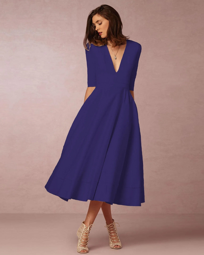 Damen Maxi-Kleid V-Ausschnitt Abendkleid