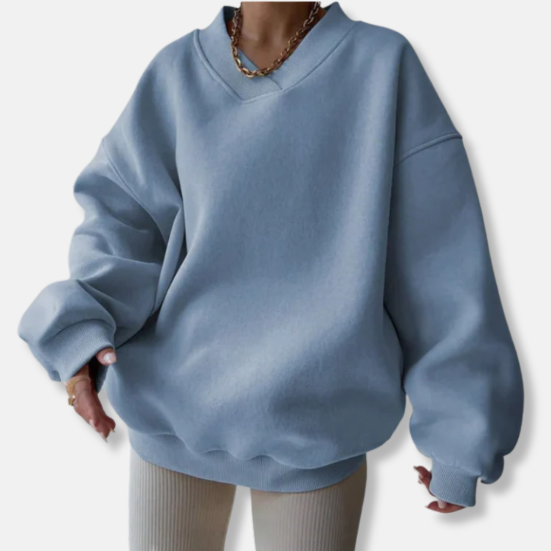 Übergroßes Damen Sweatshirt Fleece-Mischung V-Ausschnitt