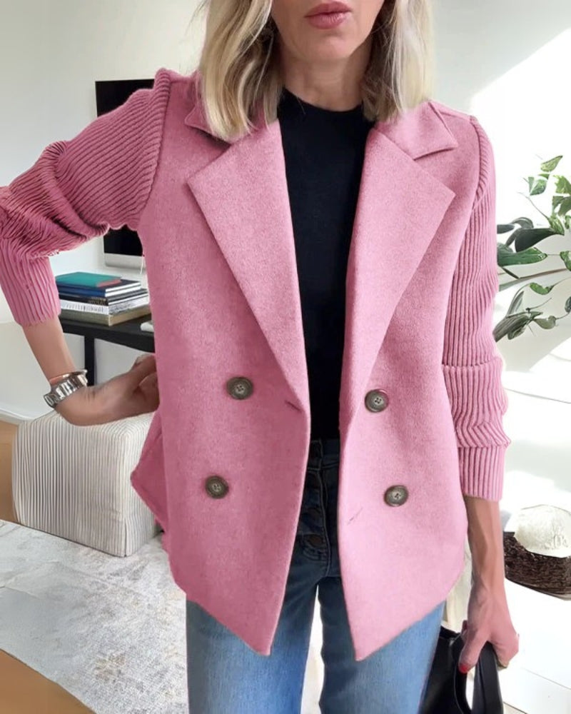 Damen Knit-Blazer-Weste Klassisches Revers Elastisch Beige