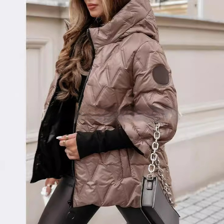 Damen Winterjacke Kurz Reißverschluss Kapuze