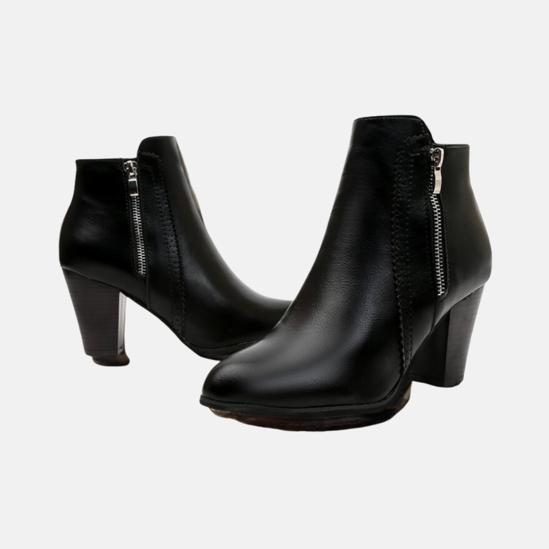 Damen Stiefeletten Kunstleder Mandelform Reißverschluss Schwarz - Norvielle