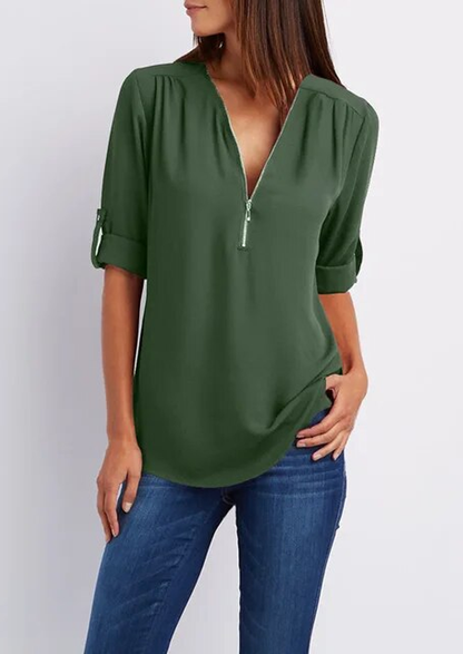Damen Chiffonbluse Reißverschluss