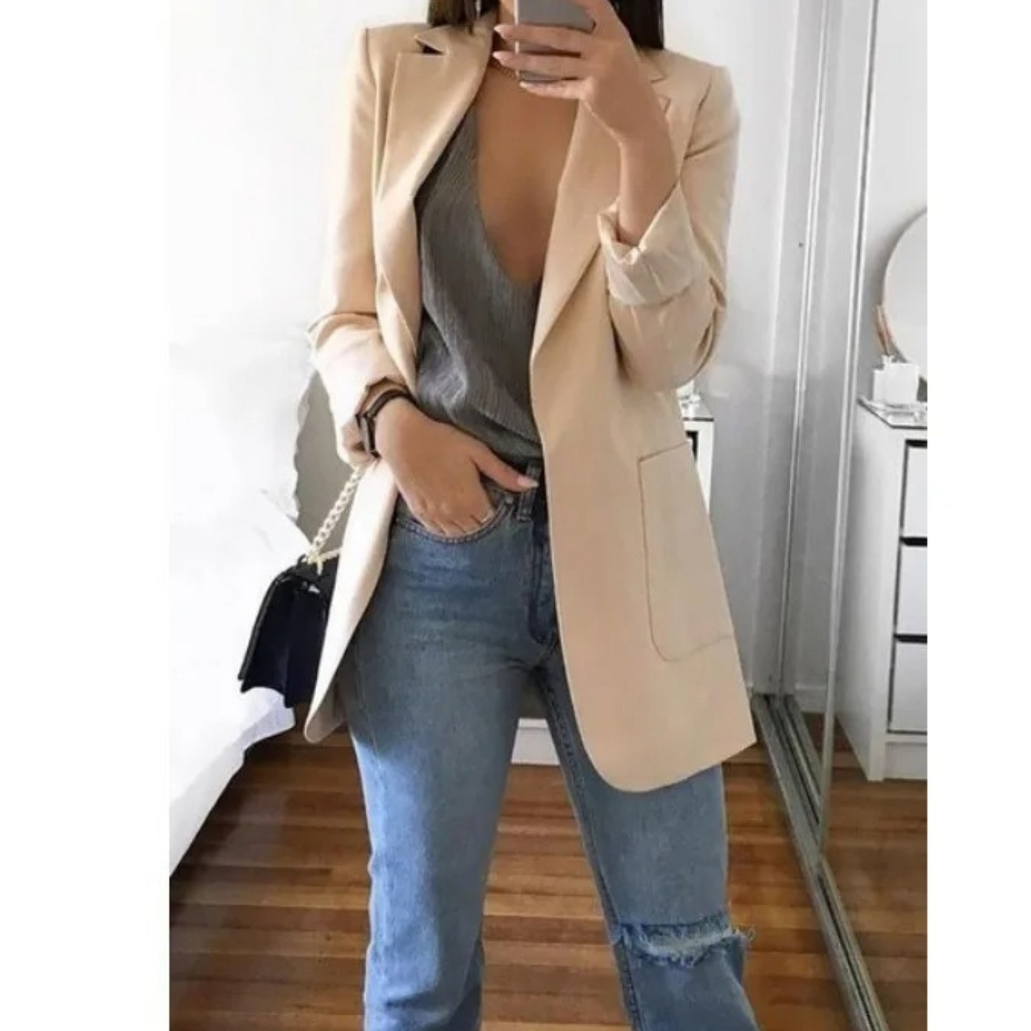 Damen Doppelreihiger Blazer Bürooutfit