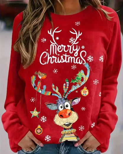 Damen Weihnachtspullover Rentier Motiv Warm