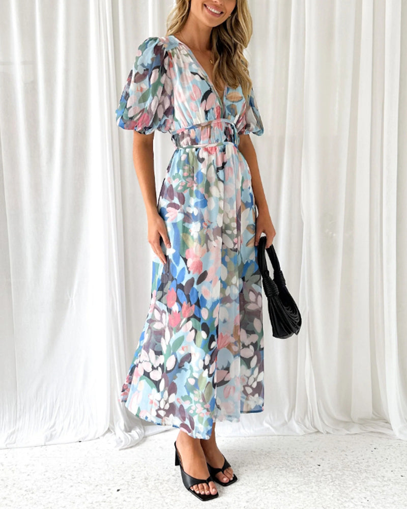 Norvielle Damen Maxi-Kleid Blumenmuster Boho-Stil