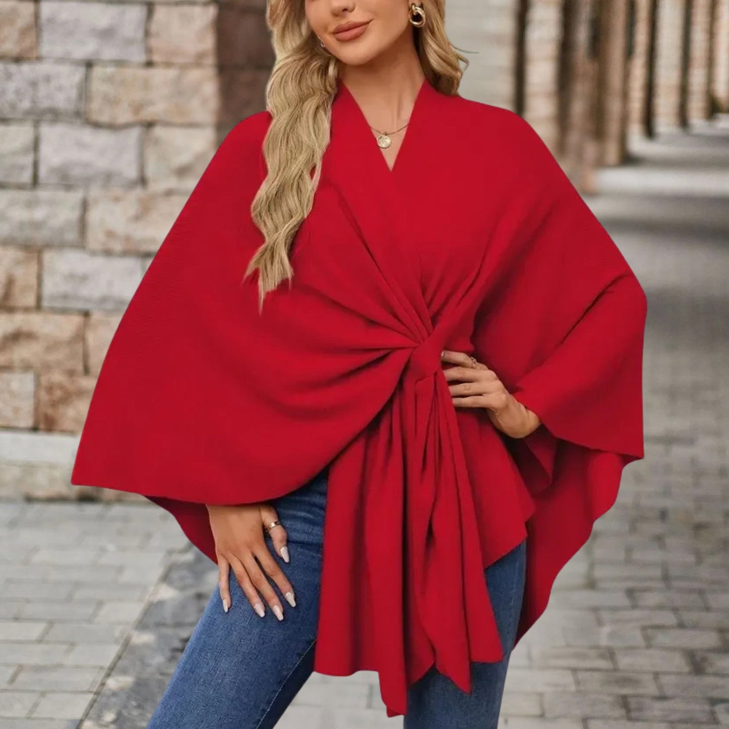 Damen Wickelponcho Leicht Feminin