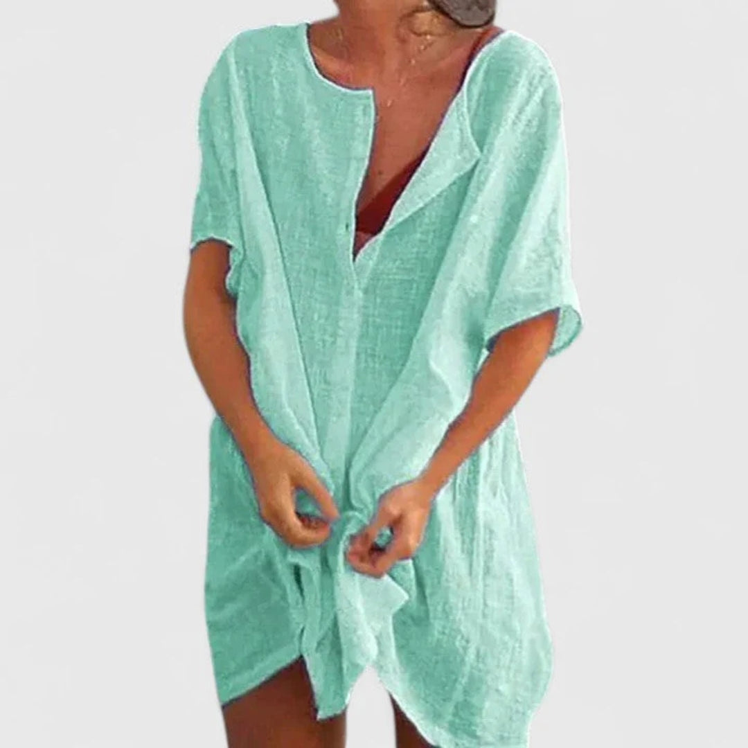Damen Strandkleid mit Knopfleiste und Shorts Überwurf Leicht
