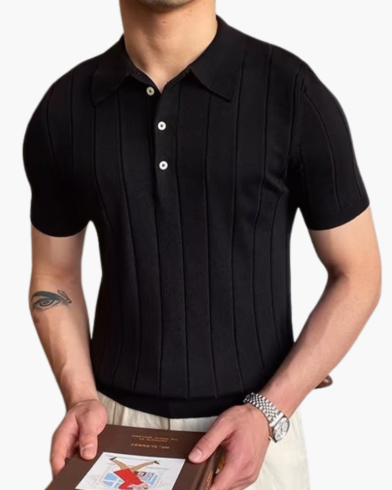 Herren Slim Fit Strickpoloshirt Rippmuster Business Casual