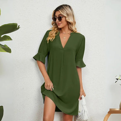 Isadee | Bequemes Kleid Mit V-Ausschnitt Zendoo.de