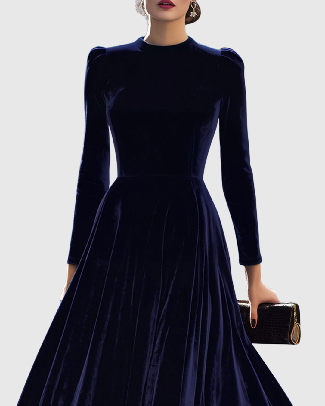 Damen Midikleid Samt Elegant