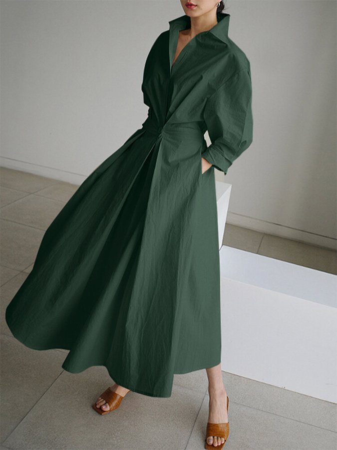 Damen Maxi Kleid Tailliertes Hemdkleid