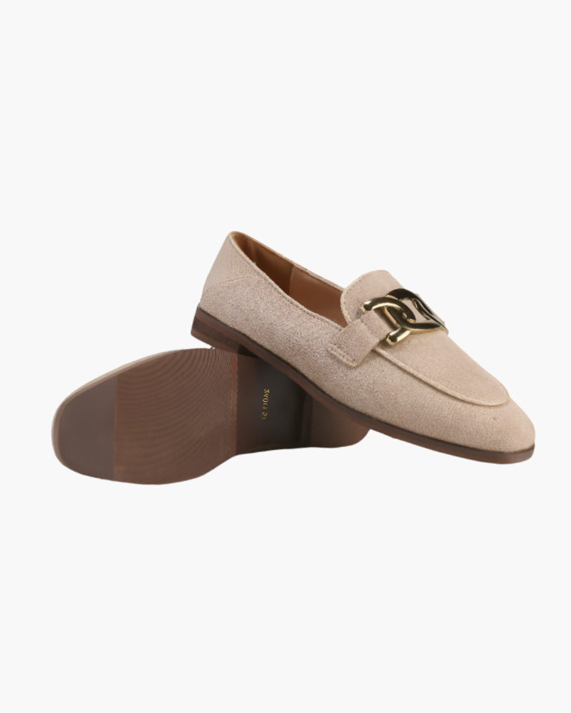 Damen Loafer Wildleder Goldene Schnalle