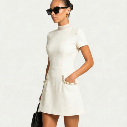Damen Mini Kleid Kurzarm Elegant