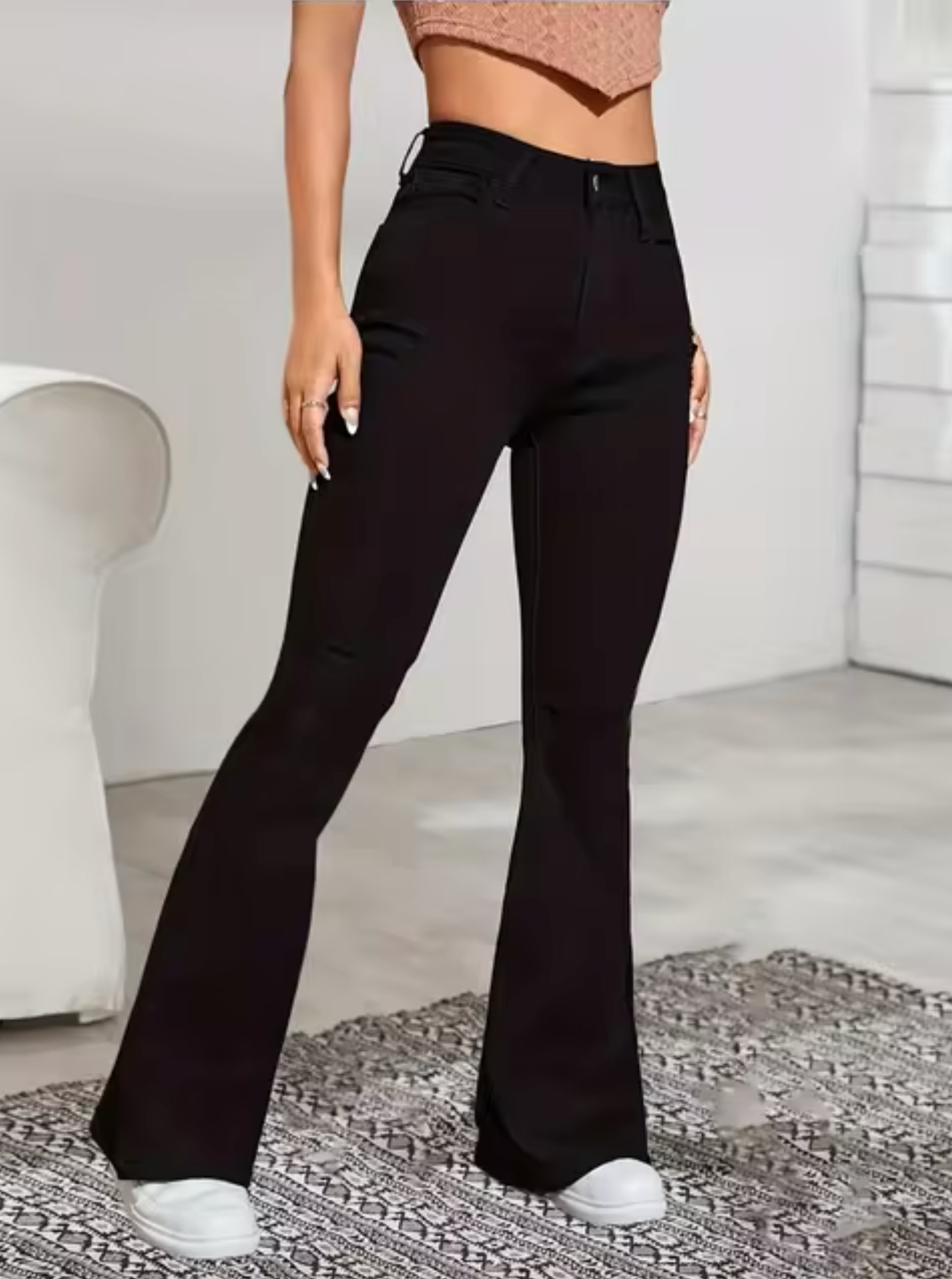 Norvielle Damen High-Waist-Schlagjeans