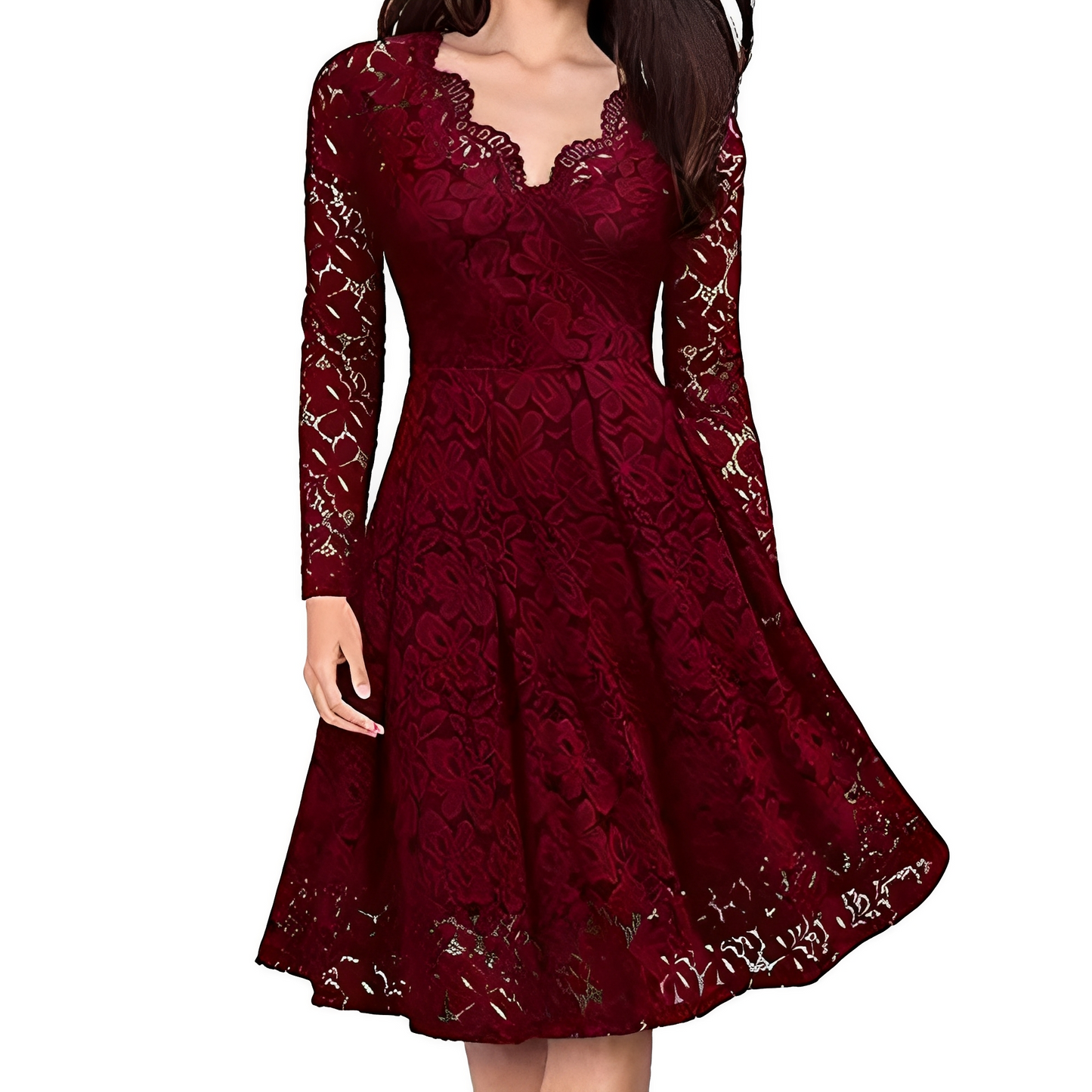 Damen Langärmeliges Kleid V-Ausschnitt Elegantes Design