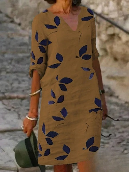 Norvielle Damenkleid Blumendruck Halbärmelig