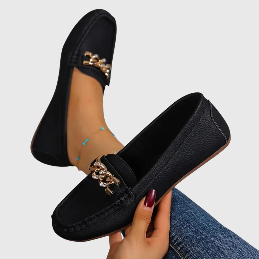Damen Slip-On Loafer Kettendetail Schuhe