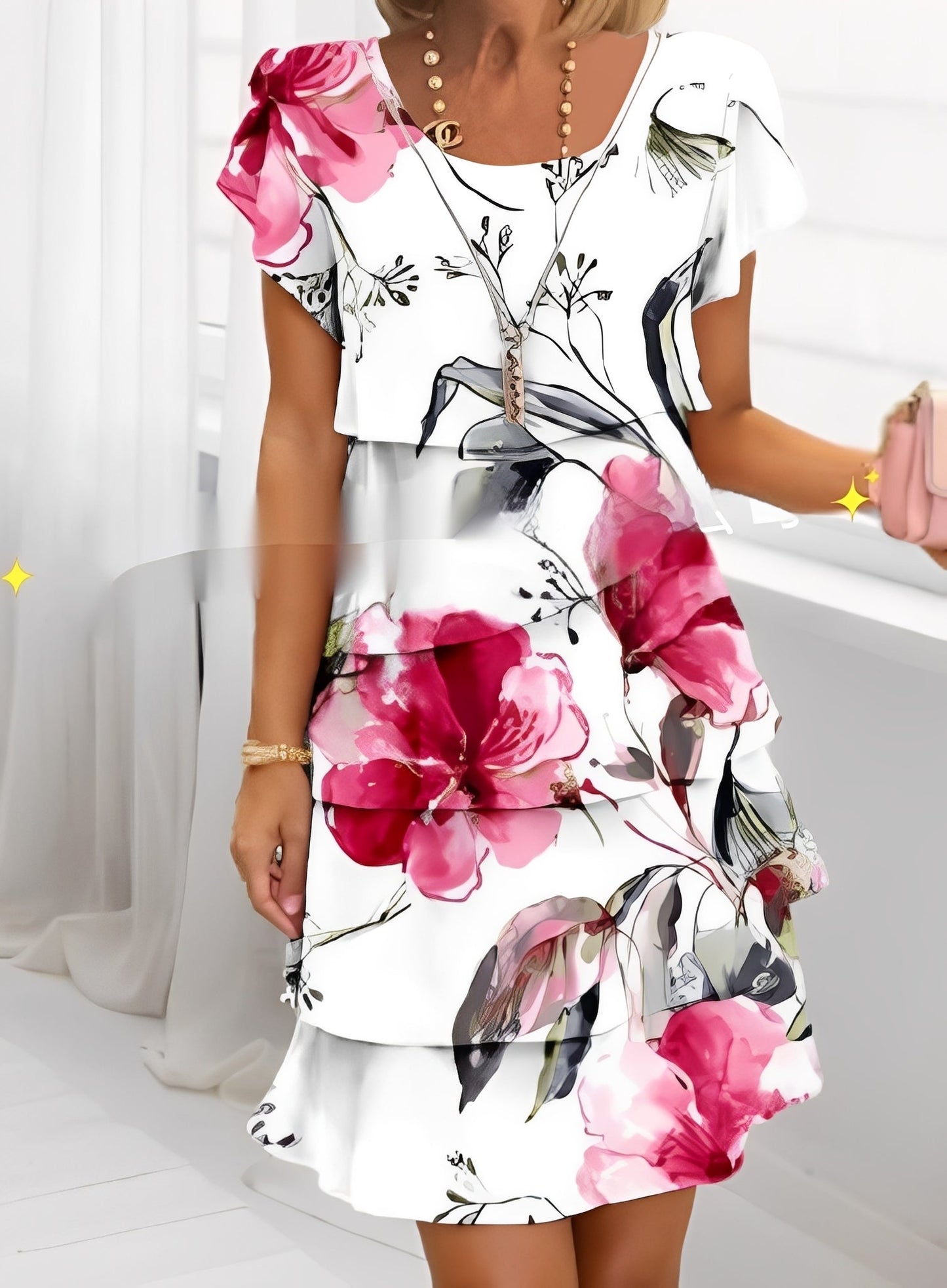 Damen Rüschenkleid Kurzärmelig Elegantes Kleid