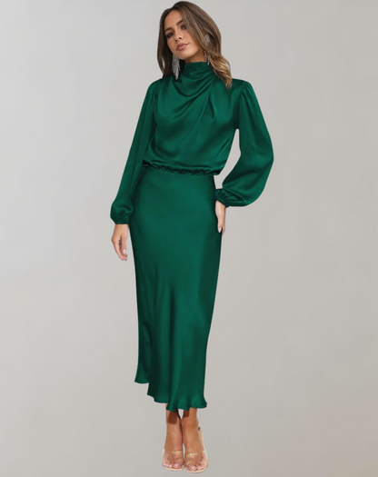 Elegantes Damenkleid aus Satin mit Langen Ärmeln
