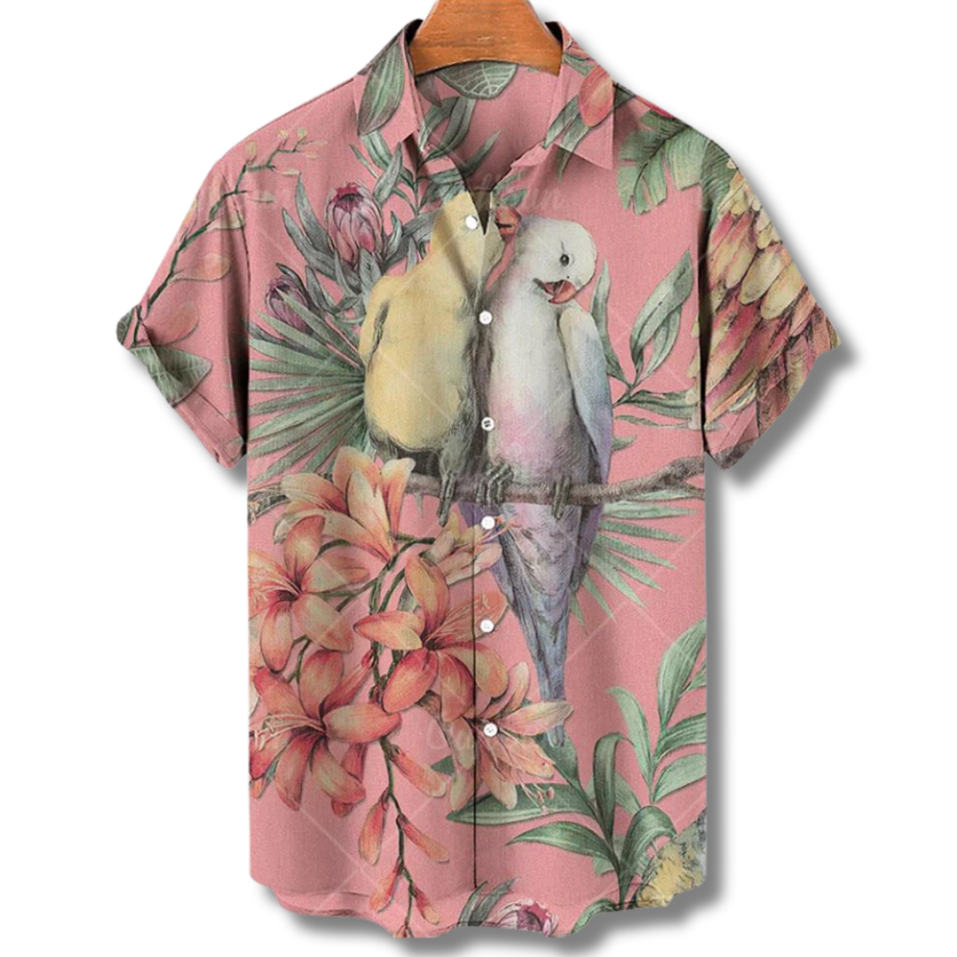 Hawaiianisches Kurzarmhemd Floralmuster Baumwolle